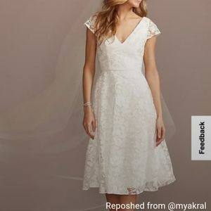 V-Neck Embroidered Lace Cap Sleeve A-Line Dress
